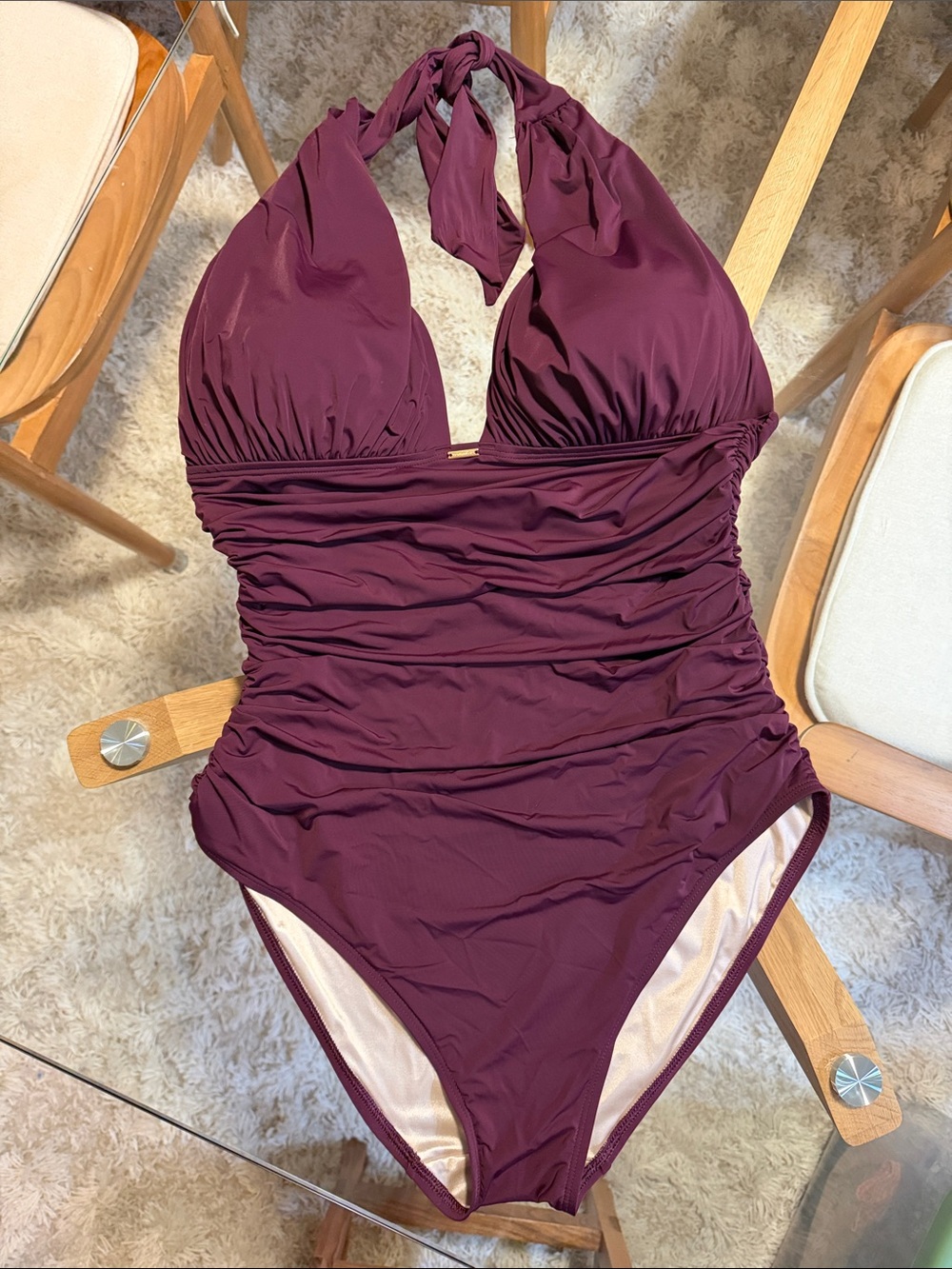 Victoria's Secret Deep Plum Halter Ruched One-Piece Swimsuit - Picture 2 of 6